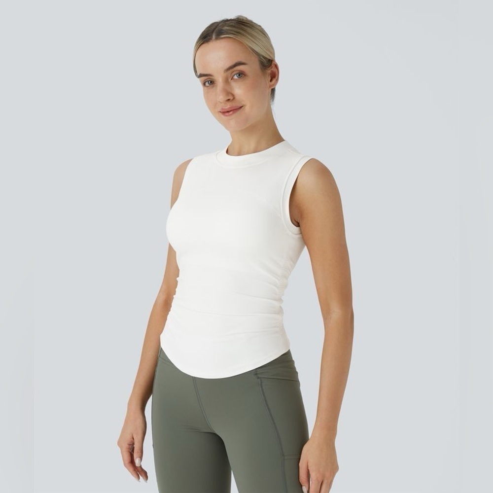 Halara Softlyzero™ Stand Collar Ruched Curved Hem Skinny Yoga Tank Top-UPF50+ XS